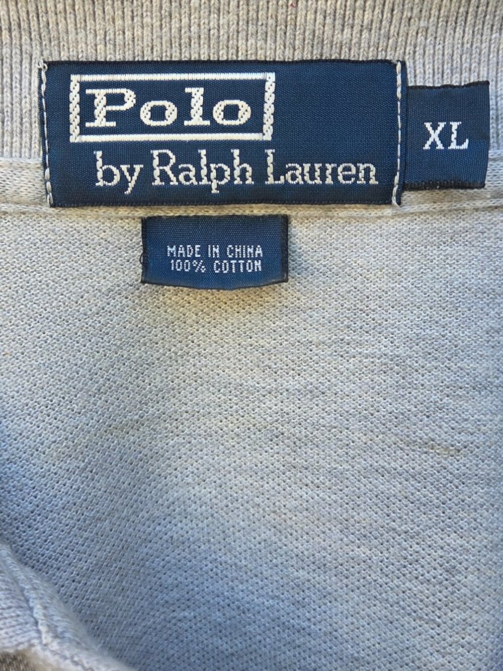 Ralph Lauren Polo Shirt Men L Classic Gray Pique Pony Tipping on Collar Prestine